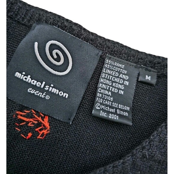 Michael Simon M Cardigan Dog Sweater Kiss Lips Embroidered Beaded Black Pink - Picture 2 of 16